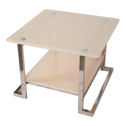 Huimei Square Coffee Table with Stainless Steel Frame and Tempered Glass Top – Silver & White Huimei Furniture