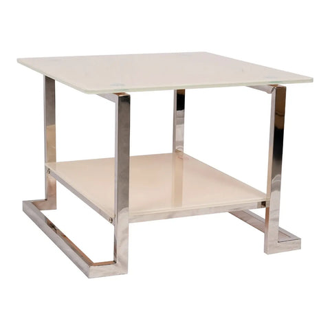 Huimei Square Coffee Table with Stainless Steel Frame and Tempered Glass Top – Silver & White Huimei Furniture