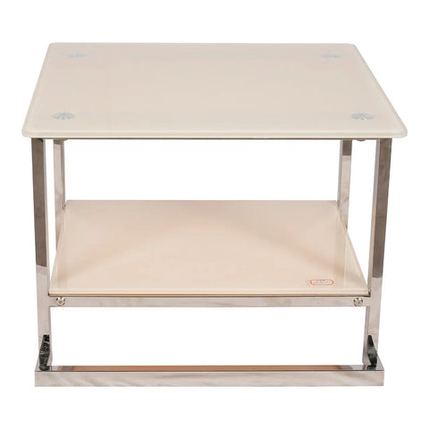Huimei Square Coffee Table with Stainless Steel Frame and Tempered Glass Top – Silver & White Huimei Furniture