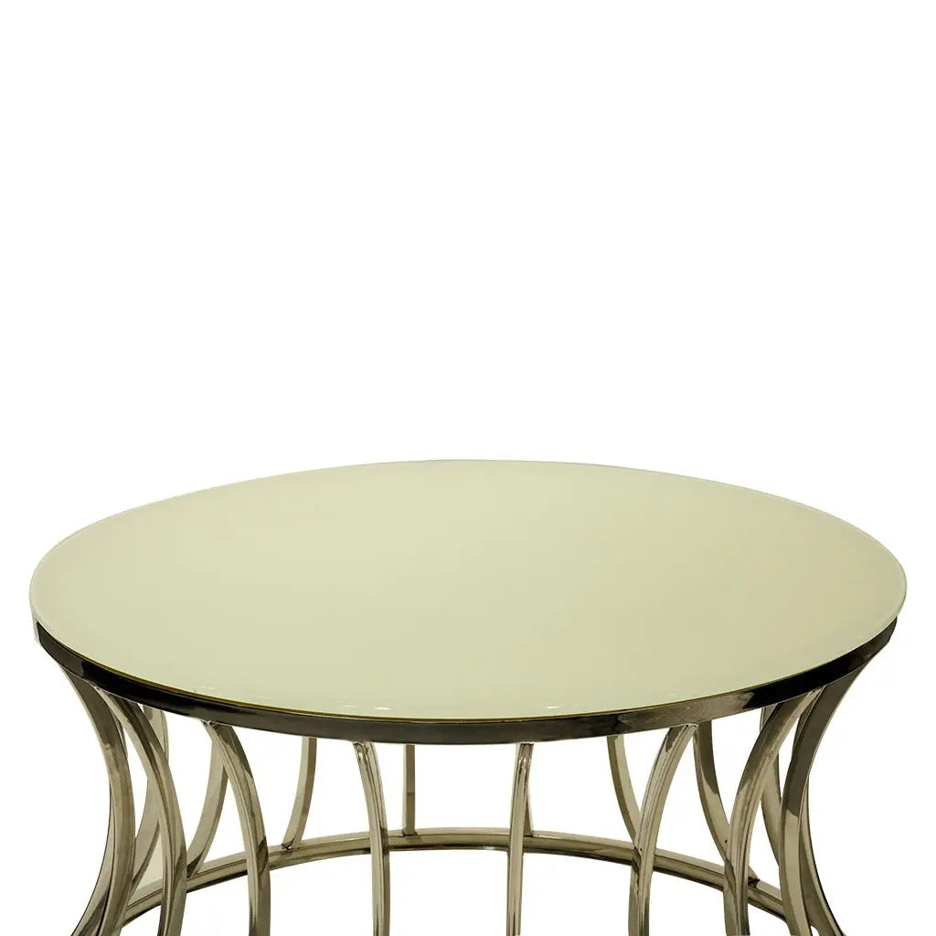 Huimei Coffee Table with Tempered Glass Top and Stainless Steel Base – White & Silver (80x80 cm) Huimei Furniture