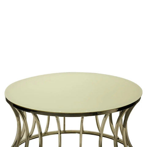 Huimei Coffee Table with Tempered Glass Top and Stainless Steel Base – White & Silver (80x80 cm) Huimei Furniture