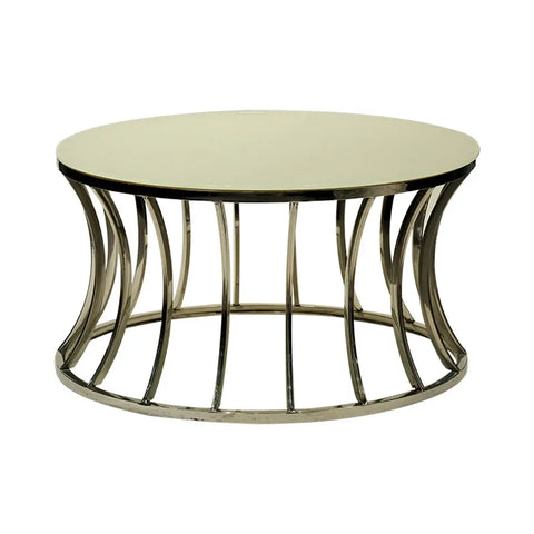 Huimei Coffee Table with Tempered Glass Top and Stainless Steel Base – White & Silver (80x80 cm) Huimei Furniture