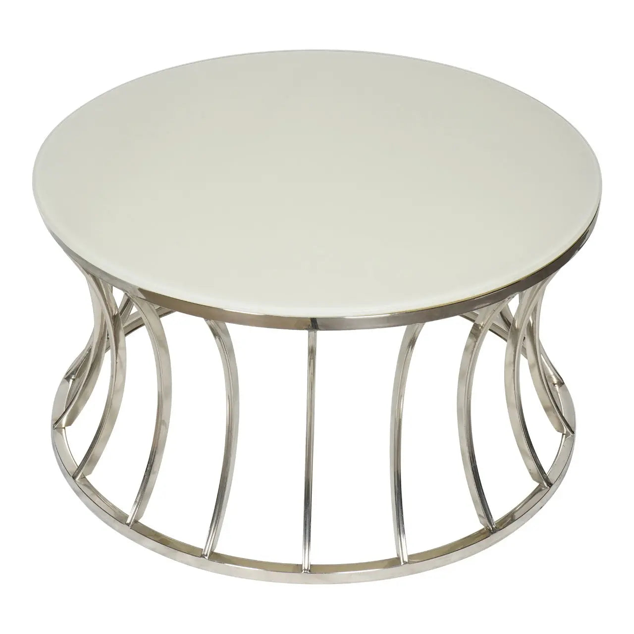 Huimei Coffee Table with Tempered Glass Top and Stainless Steel Base – White & Silver (80x80 cm) Huimei Furniture