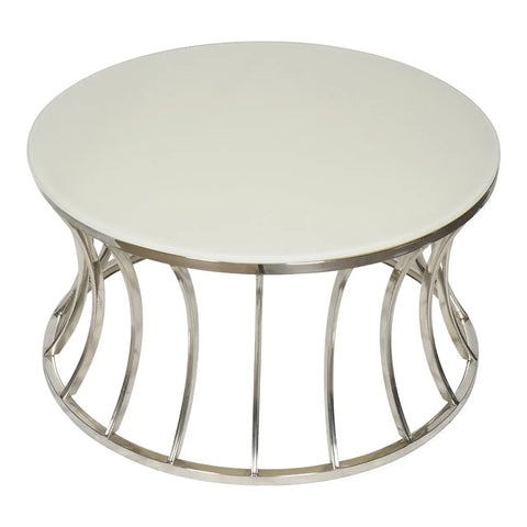 Huimei Coffee Table with Tempered Glass Top and Stainless Steel Base – White & Silver (80x80 cm) Huimei Furniture