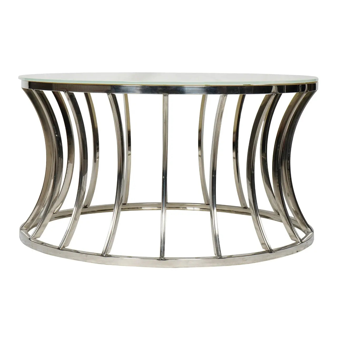 Huimei Coffee Table with Tempered Glass Top and Stainless Steel Base – White & Silver (80x80 cm) Huimei Furniture