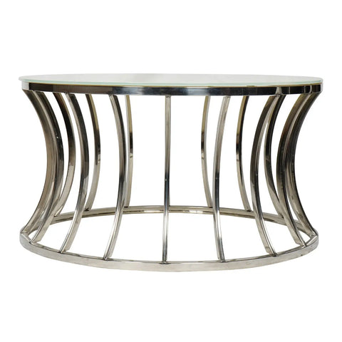 Huimei Coffee Table with Tempered Glass Top and Stainless Steel Base – White & Silver (80x80 cm) Huimei Furniture