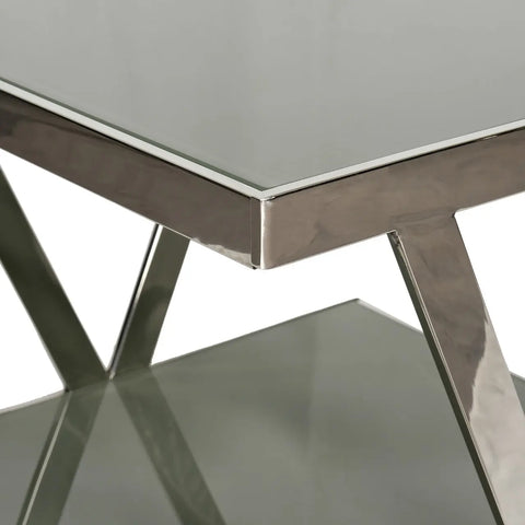 Huimei Grey Tempered Glass Coffee Table with Stainless Steel Frame Huimei Furniture