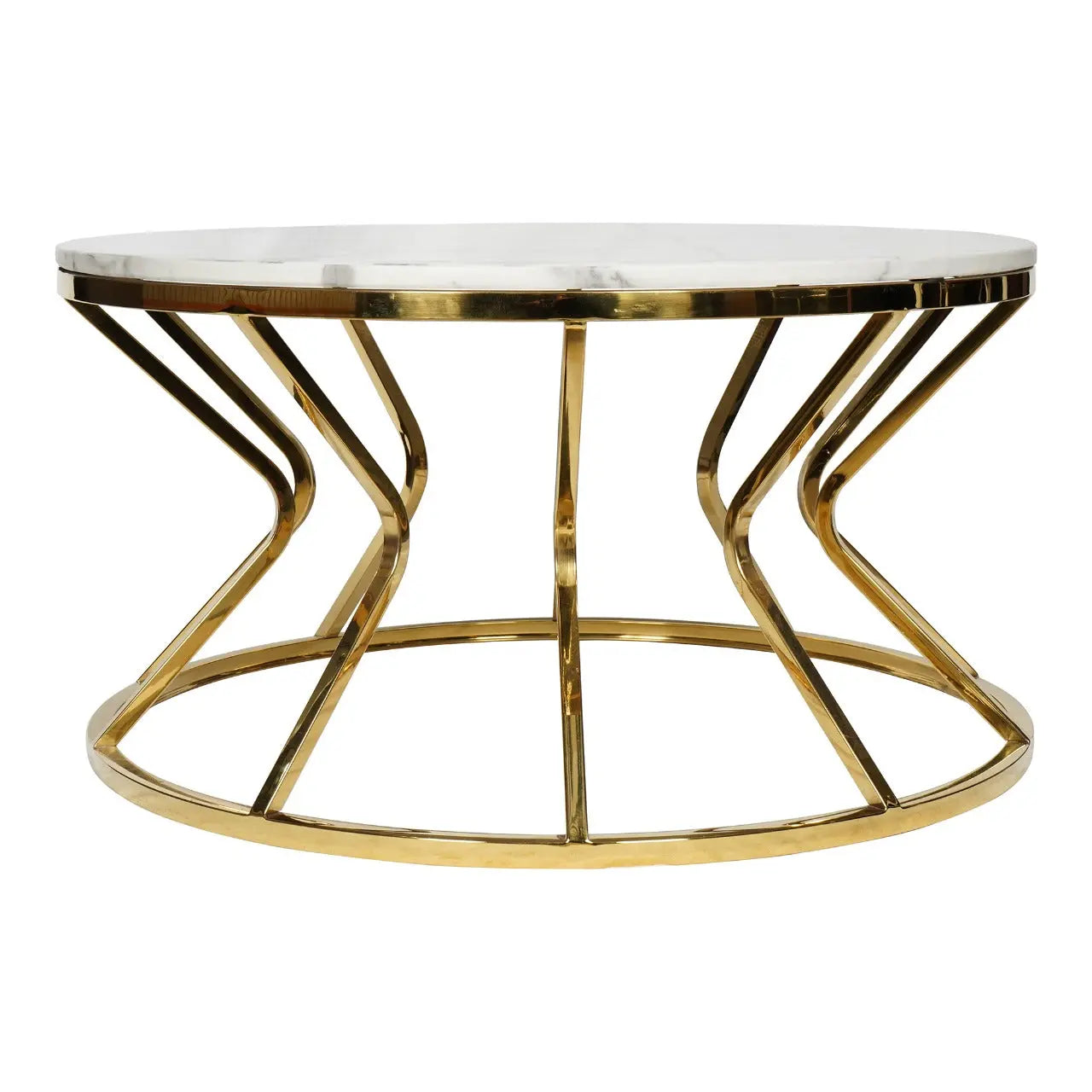 Huimei Round Marble Coffee Table with Gold Stainless Steel Base – White and Golden Color Huimei Furniture