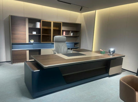 Huimei Executive L-Shaped Office Table – Brown 320 CM