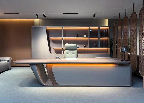 SQ-258 Modern Executive Office Desk – HDF Luxury Office Table (258 × 200 cm)