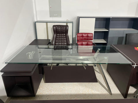 CL-01 Executive Office Desk with Side Cabinet – Leather Finish | 220 × 190 cm