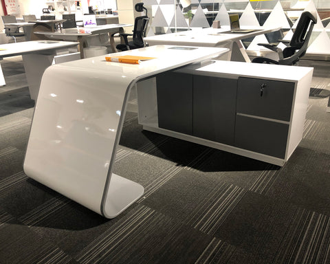 Huimei Executive Office Table BG-9968, Glossy White Color
