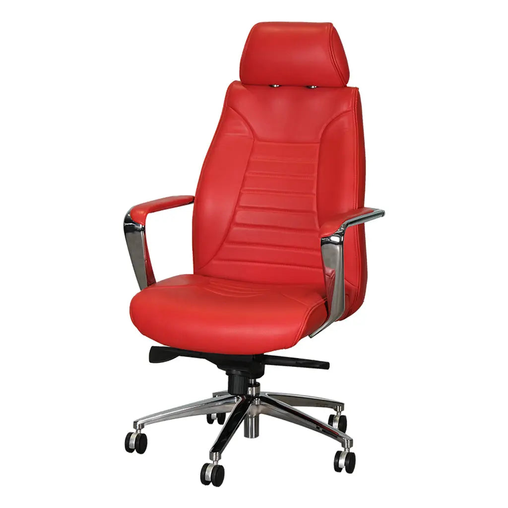 Huimei YS-1304-A Executive Office Chair – Red Leather with Chrome Base Huimei Furniture