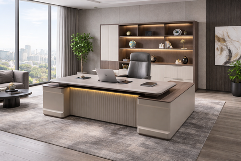 59-24 Luxury Executive Office Desk with LED Panel – 240 × 200 cm